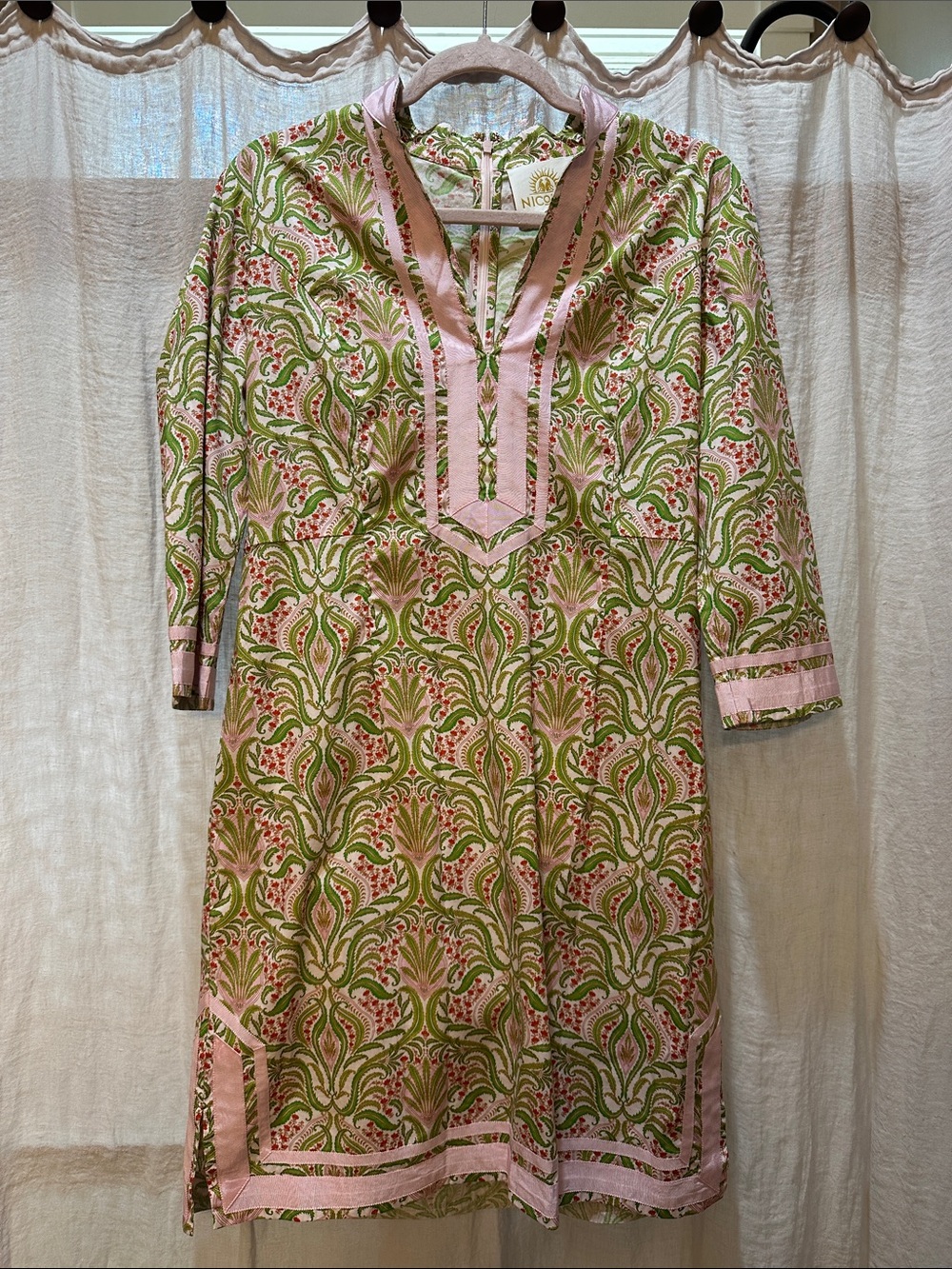 Printed Pink and Green Nicoblu Midi Tunic Dress